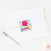 ピンクパーソナライズされた猫のレインボー スクエアシール (封筒)