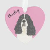 ピンクパーソナライズされた白黒イングリッシュスリンガー オーナメント (裏面)
