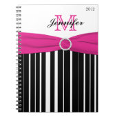 ピンクパーソナライズされた白黒ノートストライプの ノートブック (正面)