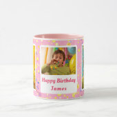 ピンクパーソナライズされた紙吹雪誕生日カスタム写真 マグカップ (中央)