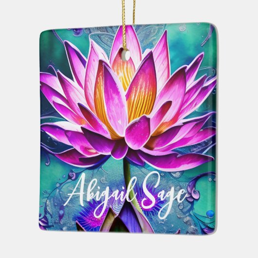 ピンクパーソナライズされた素晴らしス蓮の花クリスマス セラミックオーナメント (左)
