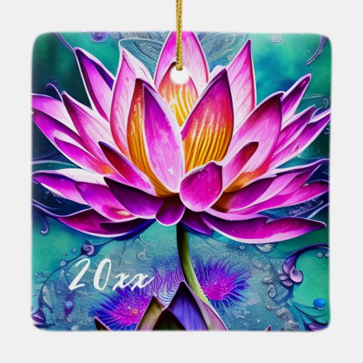 ピンクパーソナライズされた素晴らしス蓮の花クリスマス セラミックオーナメント (裏面)