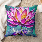 ピンクパーソナライズされた素晴らしス蓮の花ポートレート クッション (ブランケット)