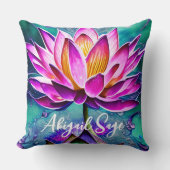 ピンクパーソナライズされた素晴らしス蓮の花ポートレート クッション (正面)