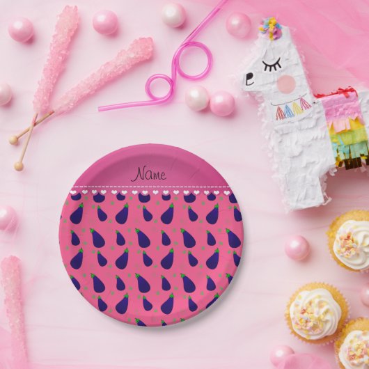 ピンクパーソナライズされた紫のナスの名前 ペーパープレート (パーティー)