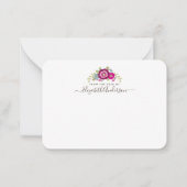 ピンクパーソナライズされた紫色の水彩フローラ ノートカード (正面)