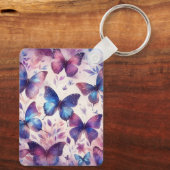 ピンクパーソナライズされた紫色の水彩蝶 キーホルダー (裏面)