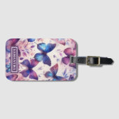 ピンクパーソナライズされた紫色の水彩蝶 ラゲッジタグ (正面横)