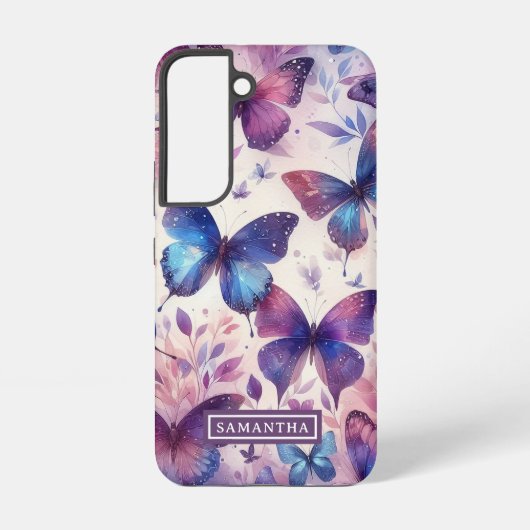 ピンクパーソナライズされた紫色の水彩蝶 SAMSUNG GALAXYケース (裏面)