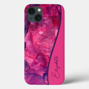 ピンクパーソナライズされた紫色の水色 iPhone 13ケース