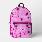 ピンクパーソナライズされた色にラディバグの名前 プリントバックパック (正面)