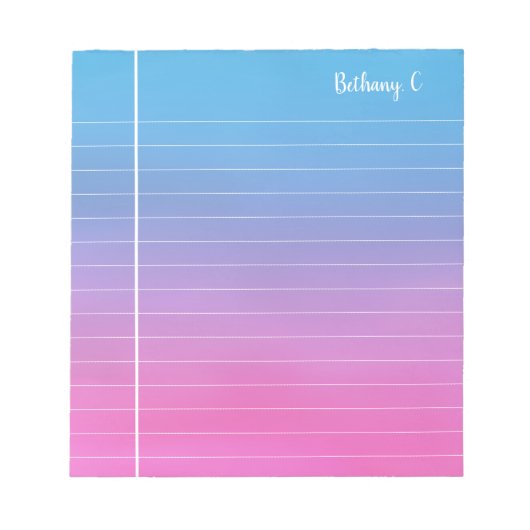 ピンクパーソナライズされた色のシアン色のグラデーション ノートパッド (正面)