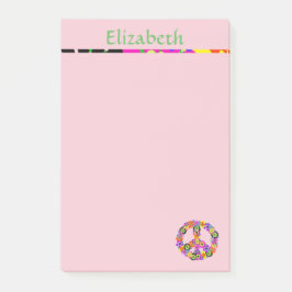 ピンクパーソナライズされた色の名前で平和サイン ポストイット