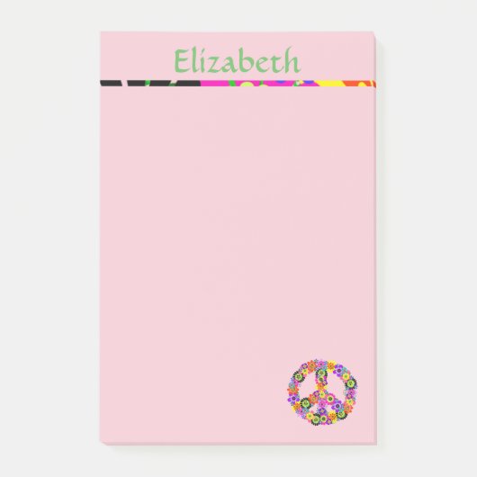 ピンクパーソナライズされた色の名前で平和サイン ポストイット (正面)