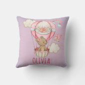 ピンクパーソナライズされた色の熱気球の水色 クッション (裏面)