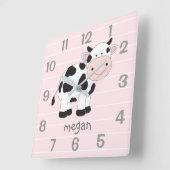 ピンクパーソナライズされた色の牛子供部屋壁時計 スクエア壁時計 (傾斜)