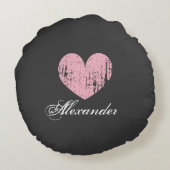 ピンクパーソナライズされた色の風化ハートの丸枕 ラウンドクッション (裏面)