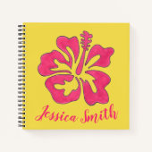 ピンクパーソナライズされた色の黄色いハイビスカスの花の熱帯性 ノートブック (正面)