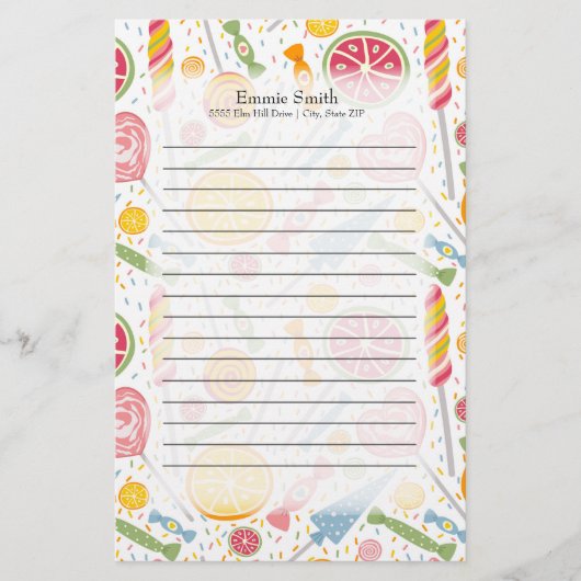 ピンクパーソナライズされた色の黄色の緑のキャンディ 便箋 (正面)
