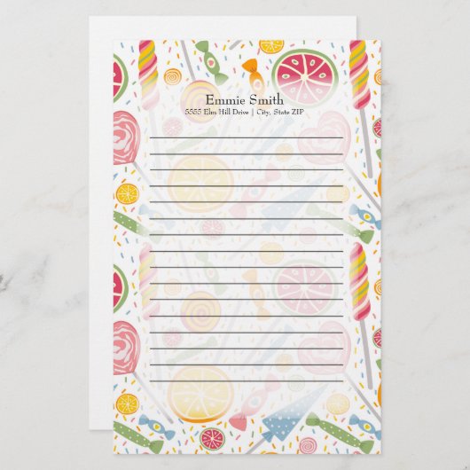 ピンクパーソナライズされた色の黄色の緑のキャンディ 便箋 (正面/裏面)