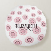 ピンクパーソナライズされた花柄ラウンドピロー ラウンドクッション (正面)