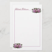 ピンクパーソナライズされた薄紫フラワー文具紙 便箋 (正面/裏面)