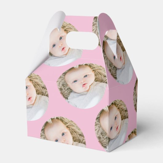 ピンクパーソナライズされた誕生日の写真サークル フェイバーボックス (裏面サイド)