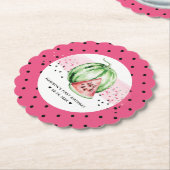 ピンクパーソナライズされた誕生日スイカ ペーパーコースター (アングル)