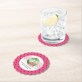 ピンクパーソナライズされた誕生日スイカ ペーパーコースター