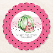 ピンクパーソナライズされた誕生日スイカ ペーパーコースター (正面)