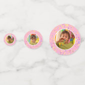 ピンクパーソナライズされた誕生日フォトディスク水色 コンフェッティ (正面)