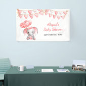 ピンクパーソナライズされた象の風船ベビーシャワー 横断幕 (トレードショー)