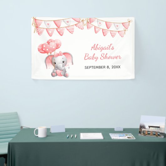 ピンクパーソナライズされた象の風船ベビーシャワー 横断幕 (トレードショー)