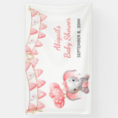 ピンクパーソナライズされた象の風船ベビーシャワー 横断幕 (縦)