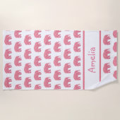 ピンクパーソナライズされた象 ビーチタオル (正面)