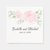 ピンクパーソナライズされた赤面水彩バラ結婚ズ スタンダードカクテルナプキン (正面)