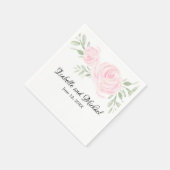 ピンクパーソナライズされた赤面水彩バラ結婚ズ スタンダードカクテルナプキン (角)