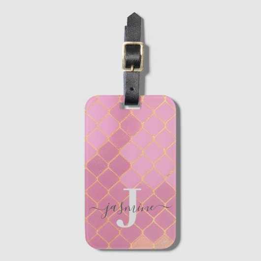 ピンクパーソナライズされた金ゴールドガールズ ラゲッジタグ (正面縦)