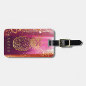 ピンクパーソナライズされた金ゴールドグリッターパイナップル ラゲッジタグ (正面横)