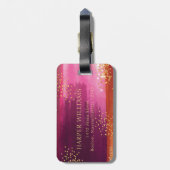 ピンクパーソナライズされた金ゴールドグリッターパイナップル ラゲッジタグ (裏面縦)