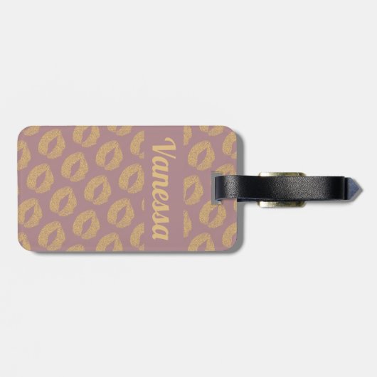 ピンクパーソナライズされた金ゴールドグリッター唇 ラゲッジタグ (裏面横)
