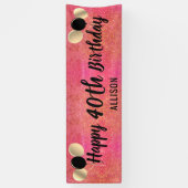 ピンクパーソナライズされた金ゴールドグリッター40歳の誕生日 横断幕 (縦)