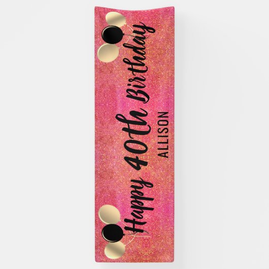 ピンクパーソナライズされた金ゴールドグリッター40歳の誕生日 横断幕 (縦)
