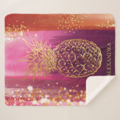 ピンクパーソナライズされた金ゴールドパイナップルグリッター シェルパブランケット (正面(横))