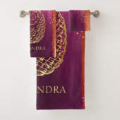 ピンクパーソナライズされた金ゴールドパイナップルグリッター バスタオルセット (インサイチュ)