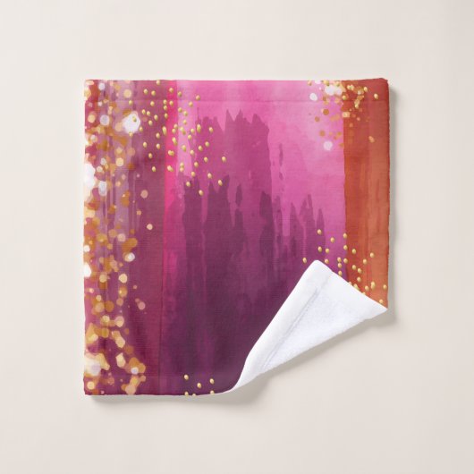 ピンクパーソナライズされた金ゴールドパイナップルグリッター バスタオルセット (ウォッシュタオル)