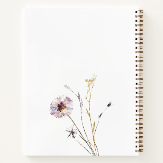 ピンクパーソナライズされた金ゴールドワイルドフラワースクリプト名 ノートブック (裏面)