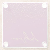 ピンクパーソナライズされた金ゴールド名グリッタースパークルドット ガラスコースター (裏面)