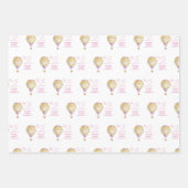 ピンクパーソナライズされた金ゴールド熱気球 ラッピングペーパーシート (正面2)