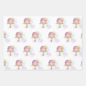 ピンクパーソナライズされた金ゴールド熱気球 ラッピングペーパーシート (正面)